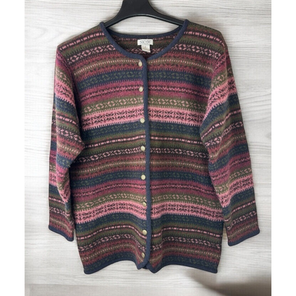 Skyr Sweaters - SKYR Vintage 100% Wool Cardigan Sweater Aztec Nordic Fair Isle Long Button Up XL